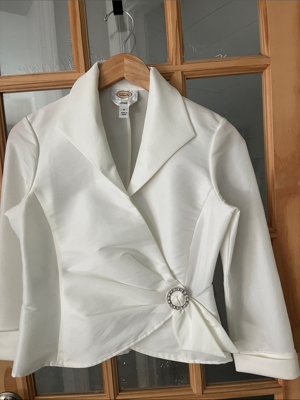 Talbots wrap Blouse White formal, bridal, rhinestone, size 4 EUC vintage
